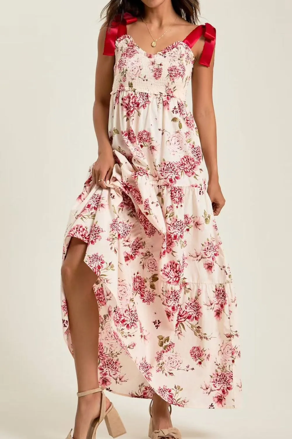 Floral Tiered Maxi Dress with Mixed Print Design, image 18