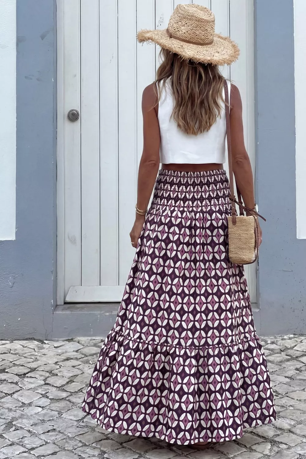 Geometric Print Smocked Waist Maxi Skirt, image 6