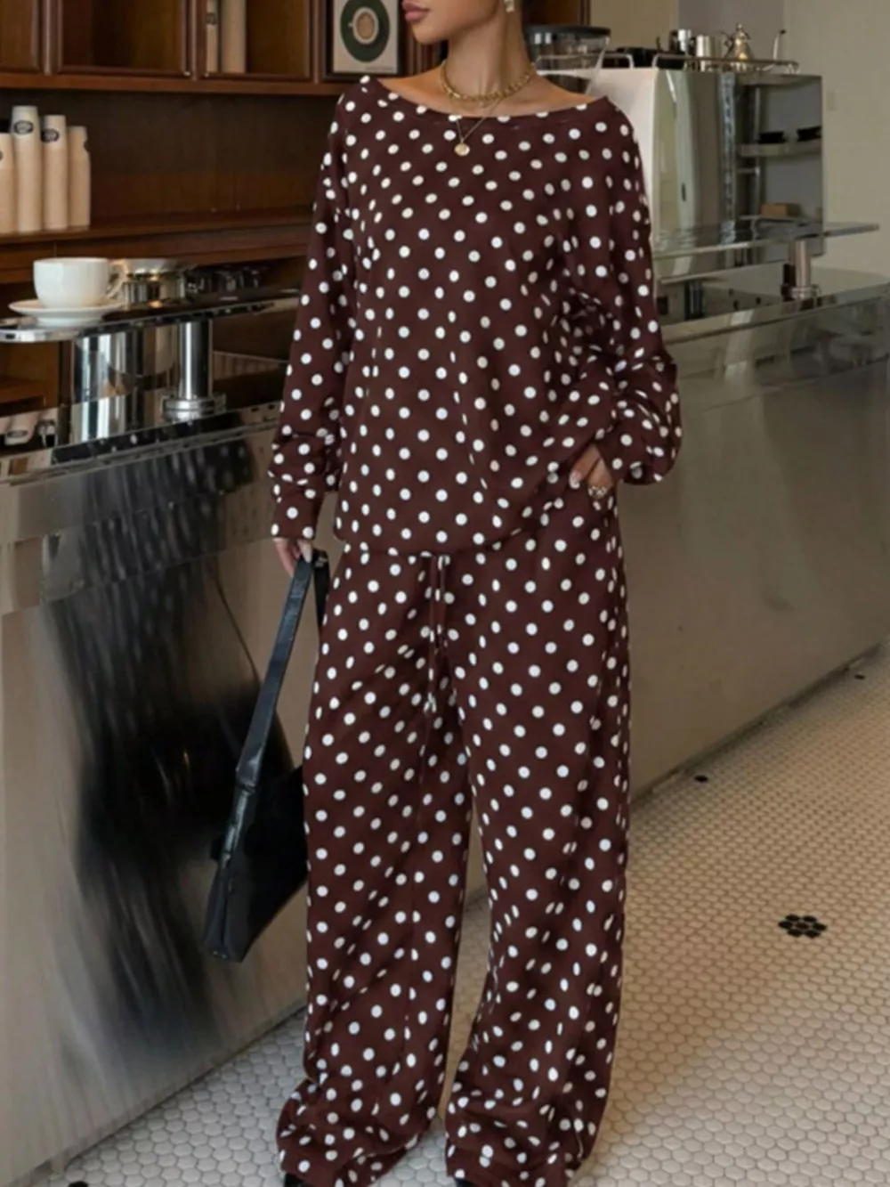 Polka Dot Long Sleeve Top and Pants Set, image 15