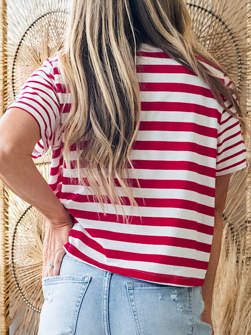 Stripe Patchwork Round Neck T Shirt, image 3