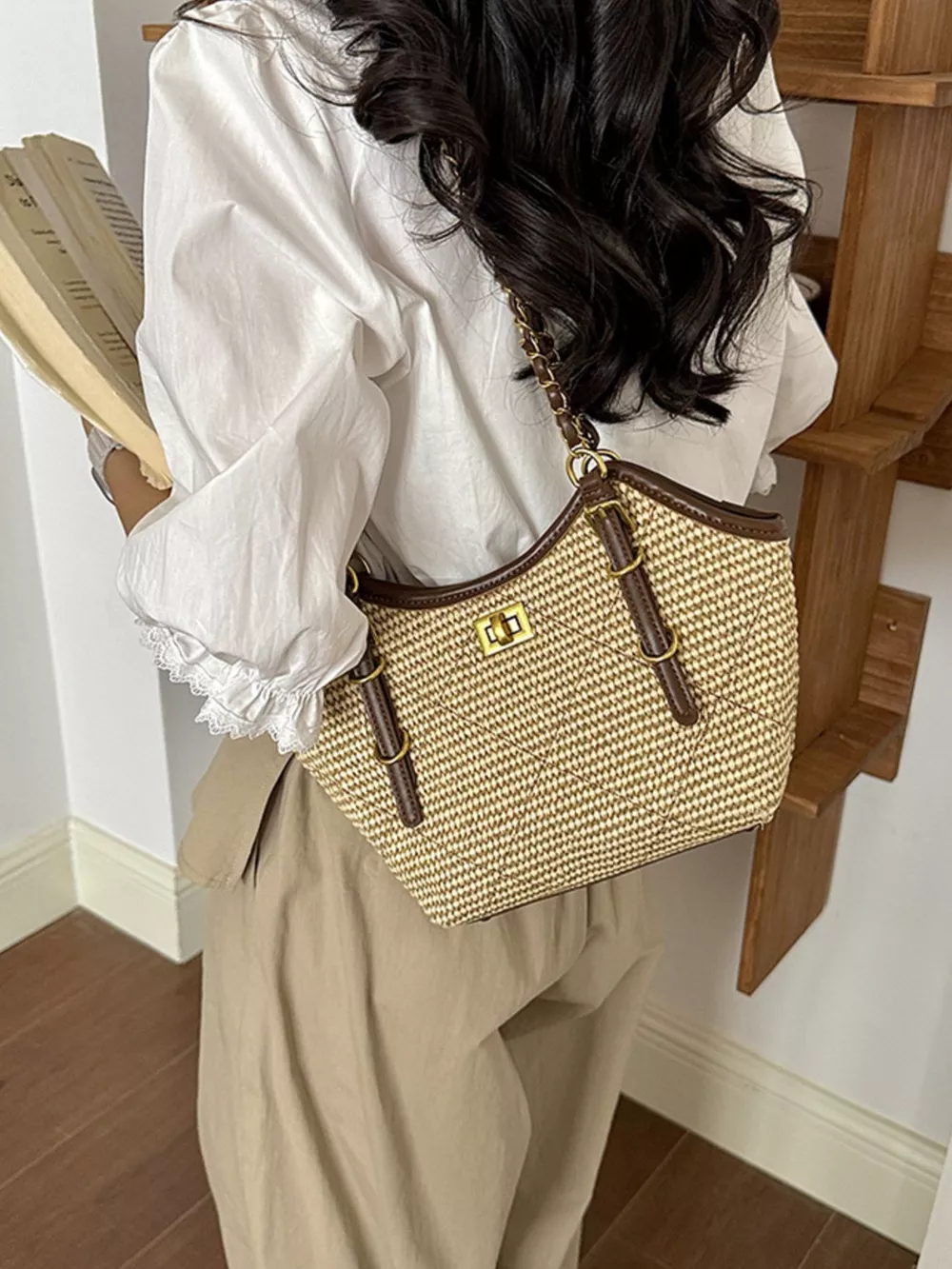 Vintage Woven Straw Crossbody Bag, image 9