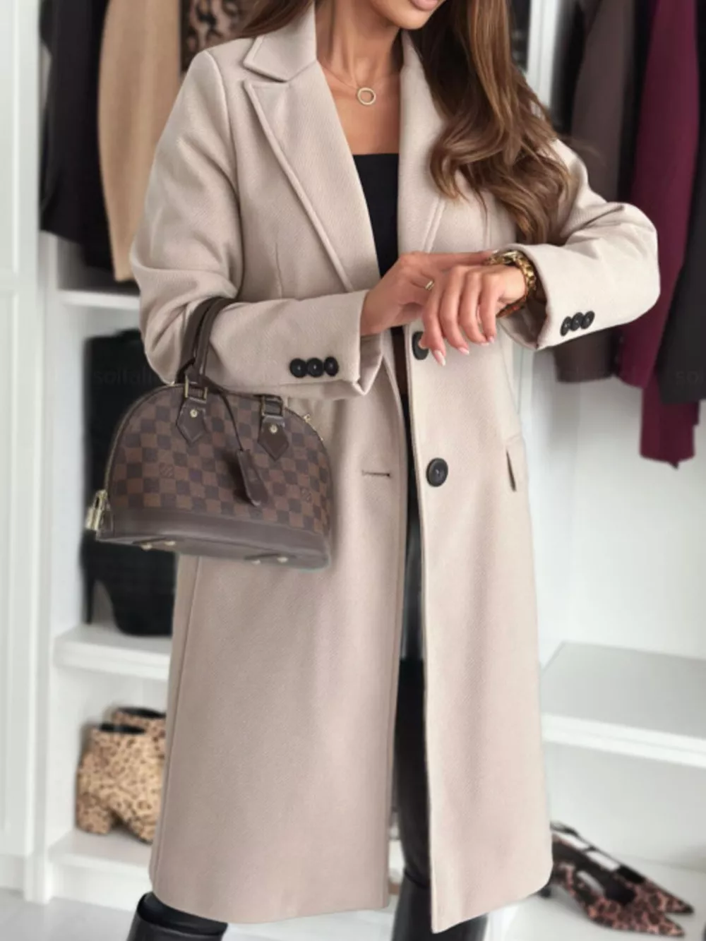 Lapel Collar Long Sleeve Coat, image 9