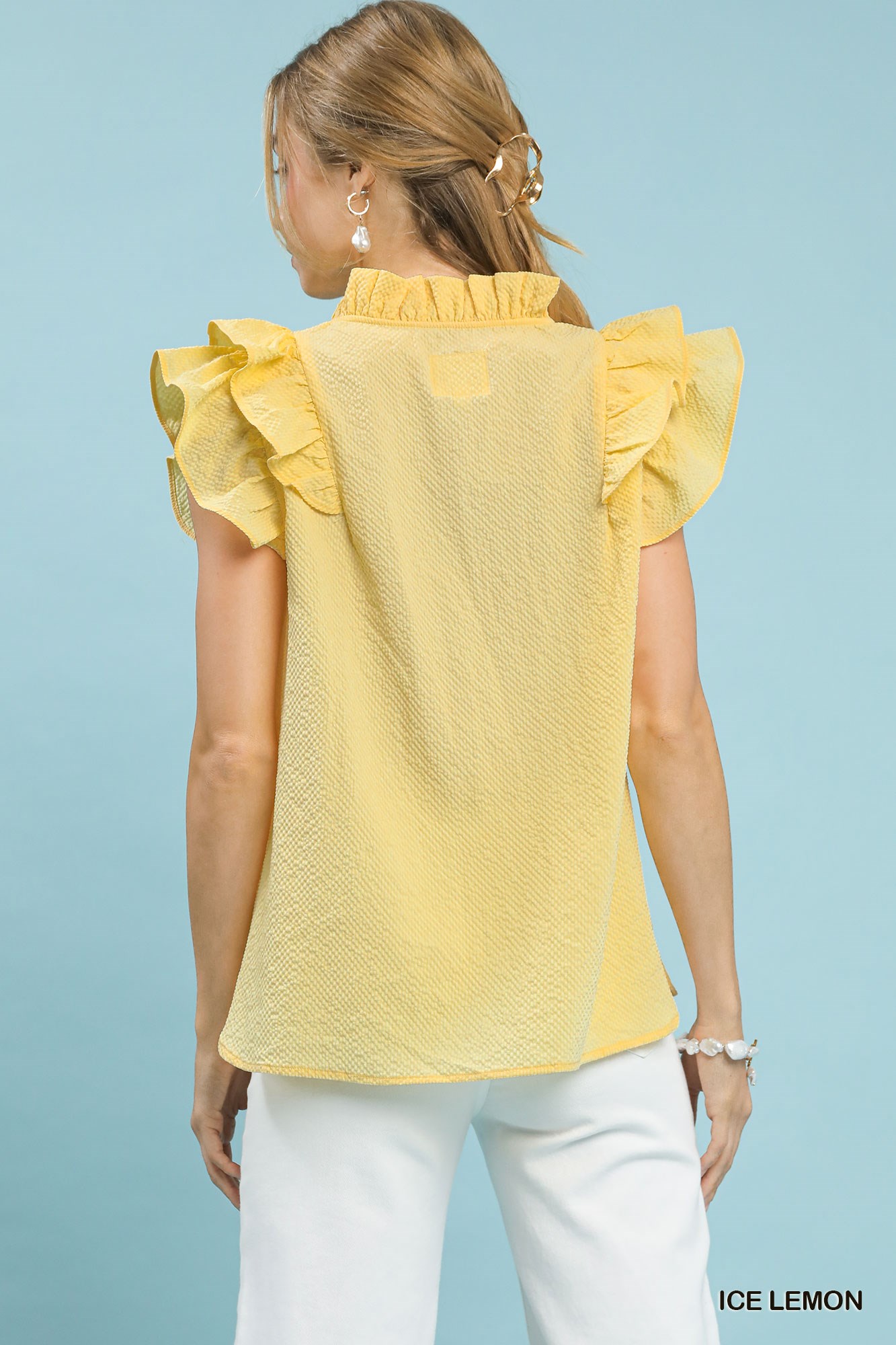 Textured Ruffle Sleeve V-Neck Blouse, image 5