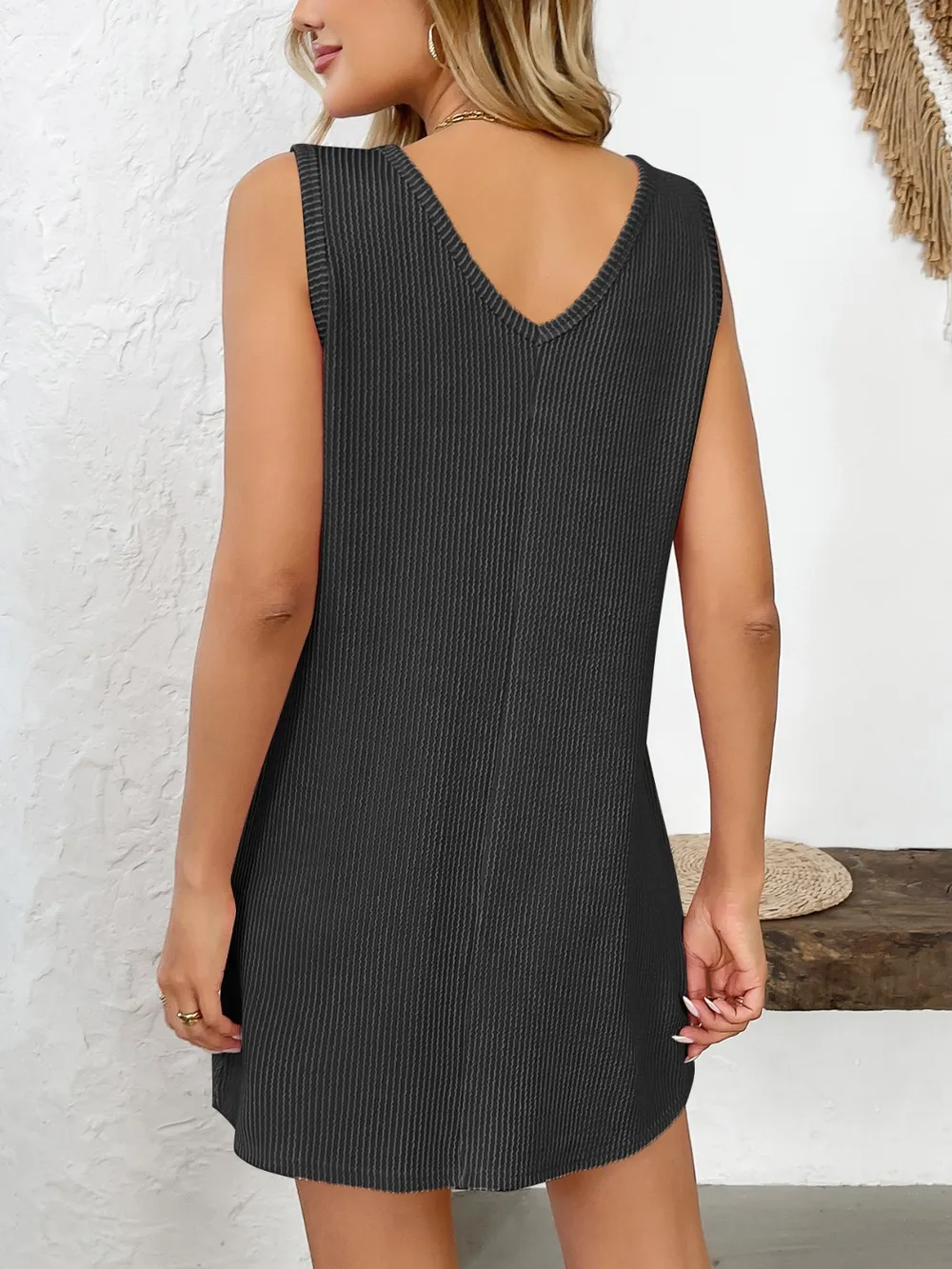 Texture Pocketed V-Neck Tank Dress, image 12