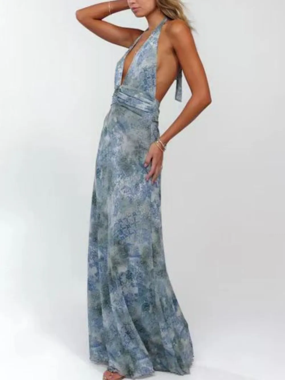 Floral Halter Neck Deep V Maxi Dress, image 15