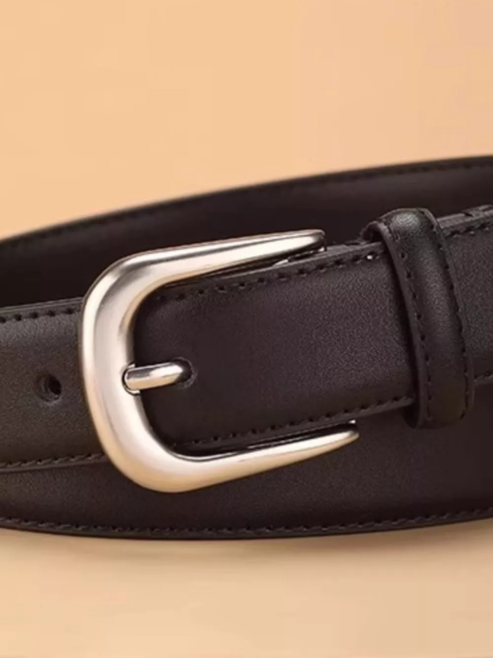 Classic Leather Belt with Silver Buckle, image 5