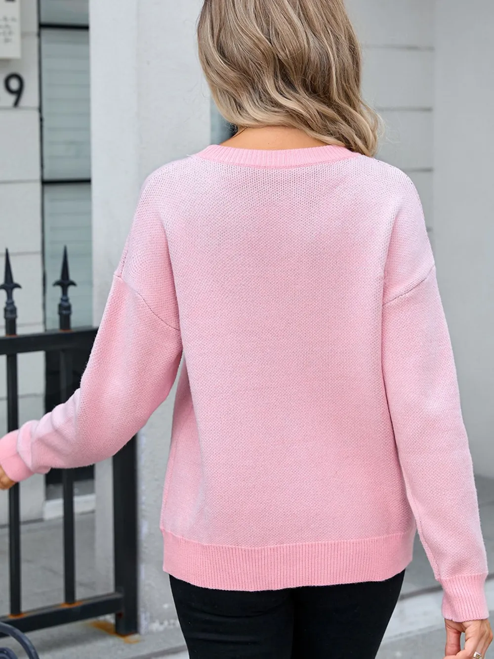 Bow Round Neck Dropped Shoulder Sweater, image 8