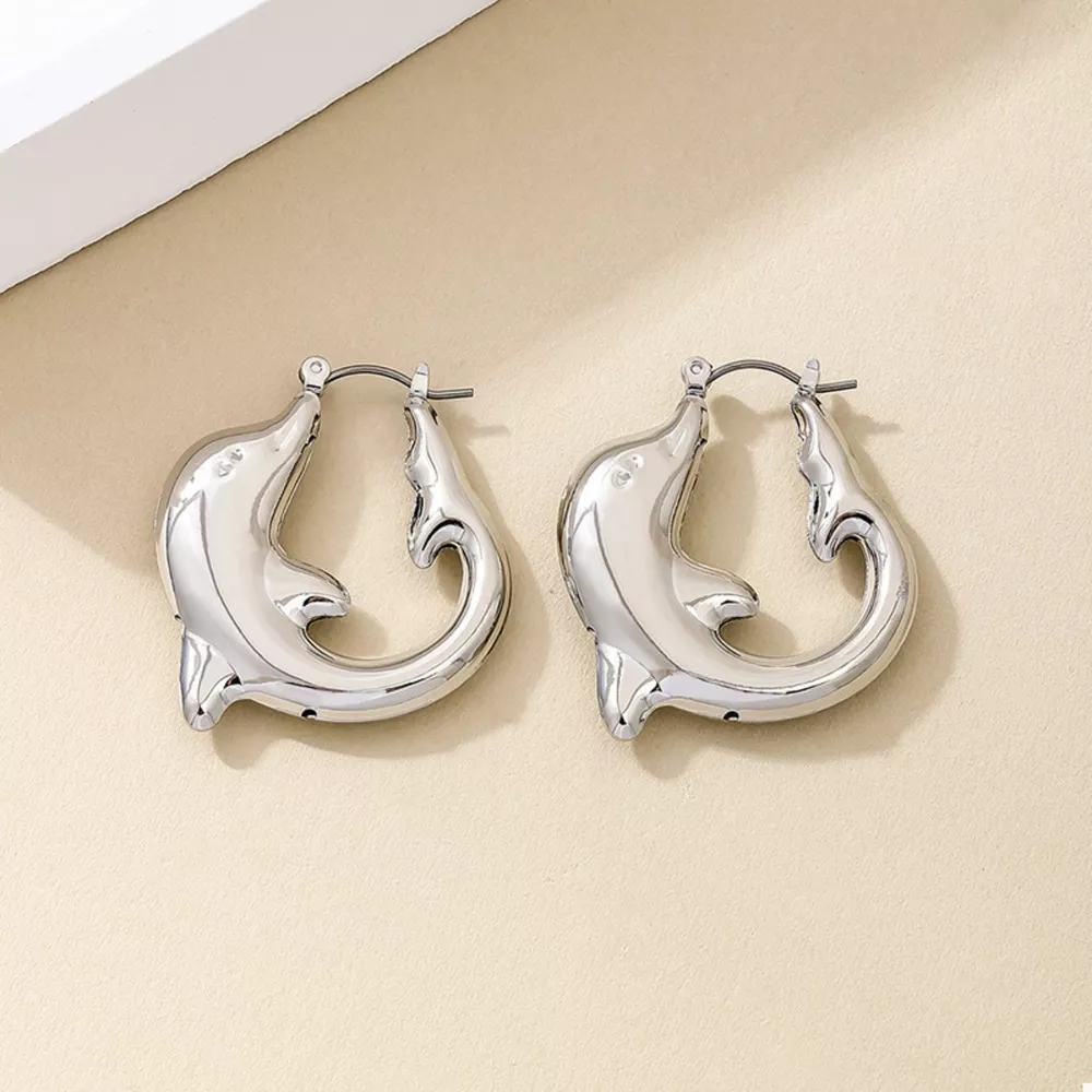 18K Gold-Plated Dolphin Hoop Earrings, image 8