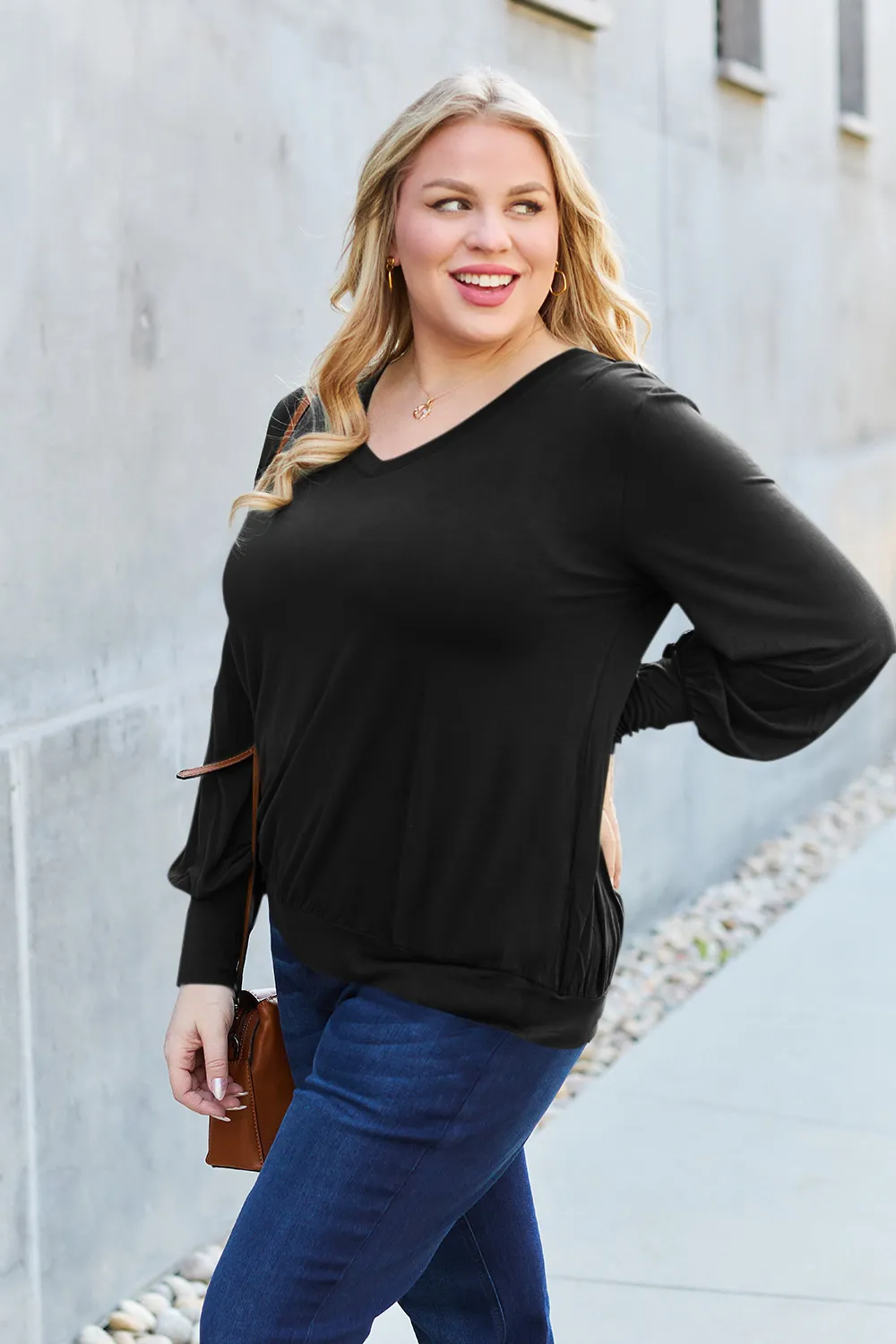 Full Size V-Neck Lantern Sleeve Top, image 27