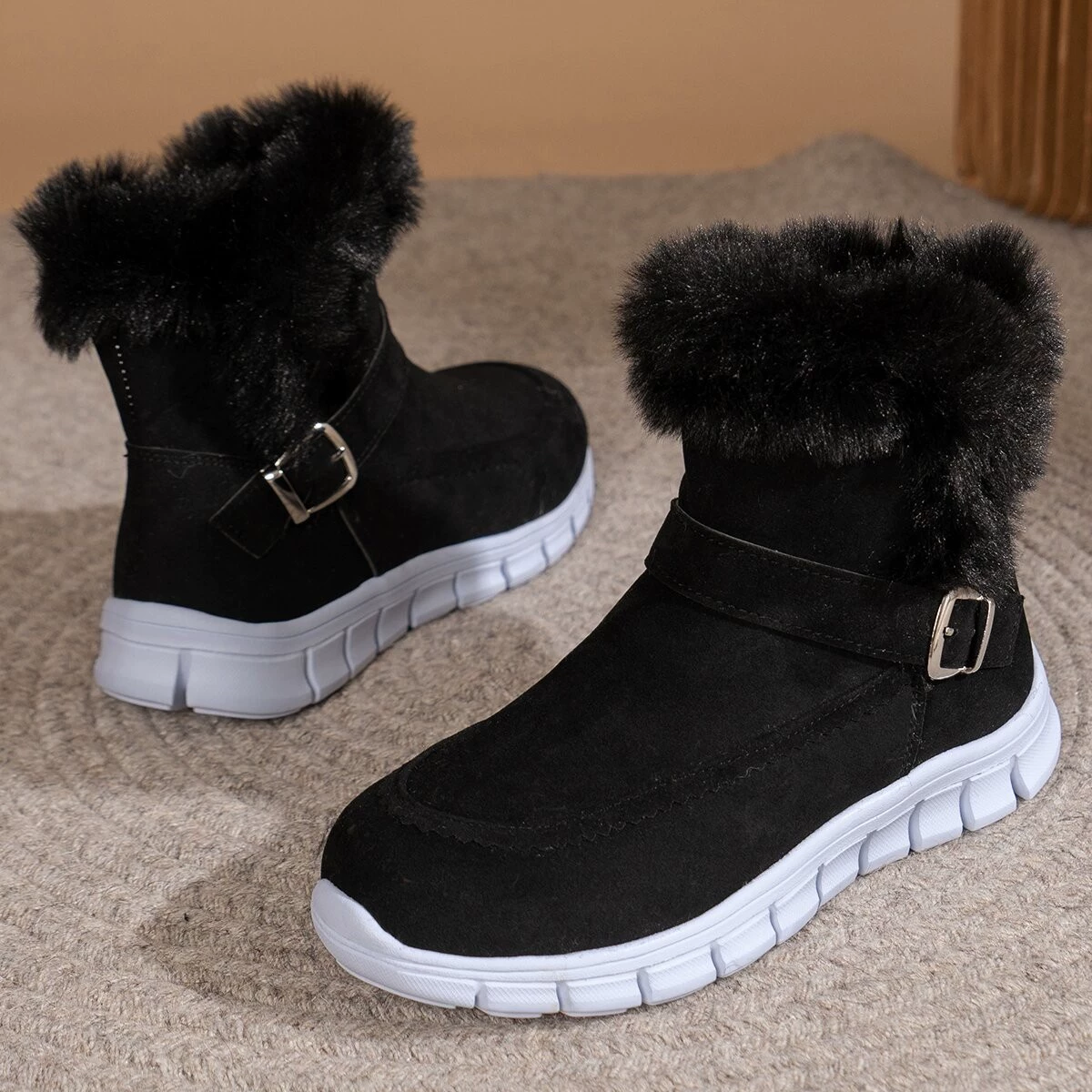 Fuzzy Trim Buckle Boots, image 6