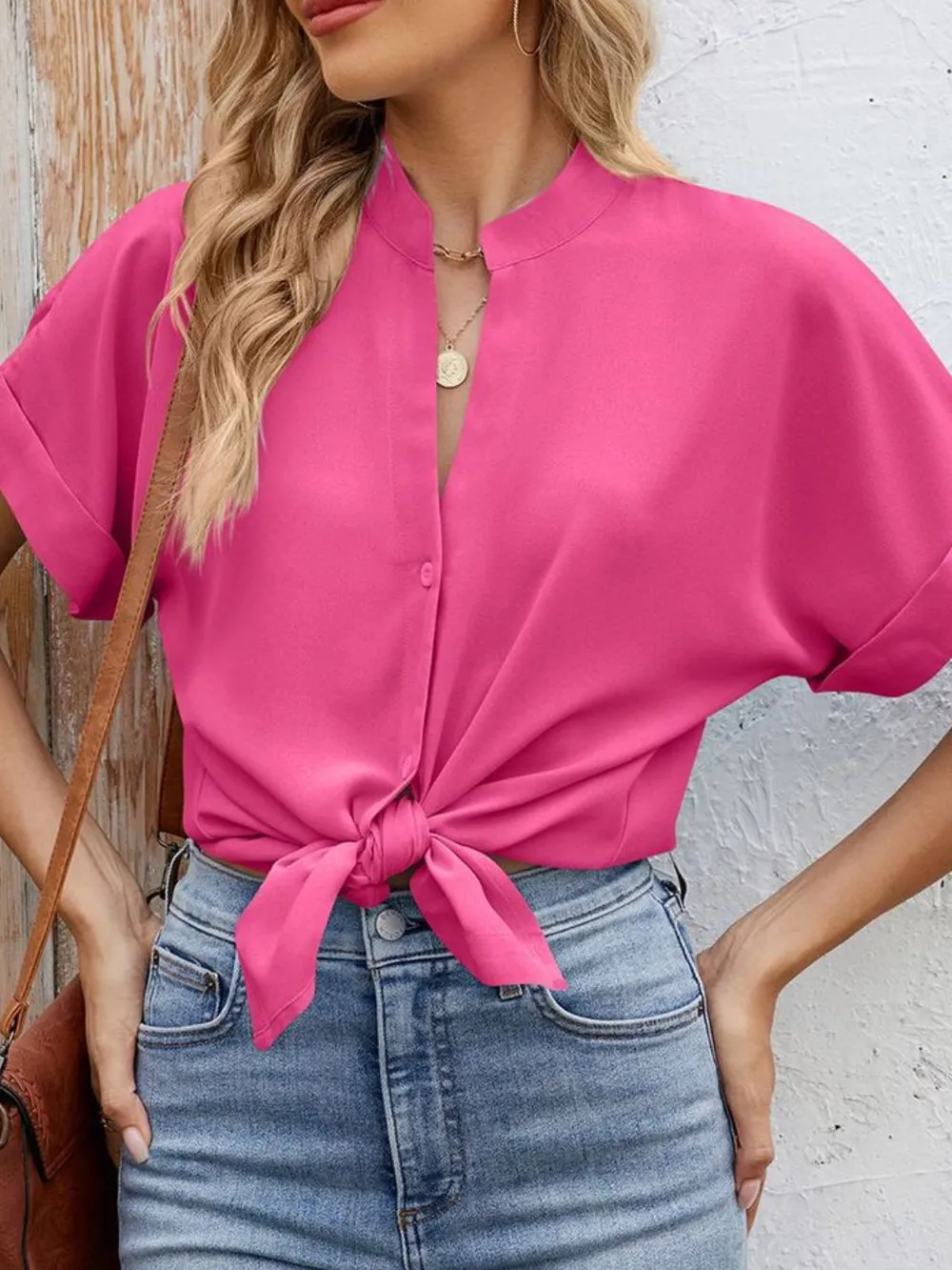 Notched Short Sleeve Blouse, image 24