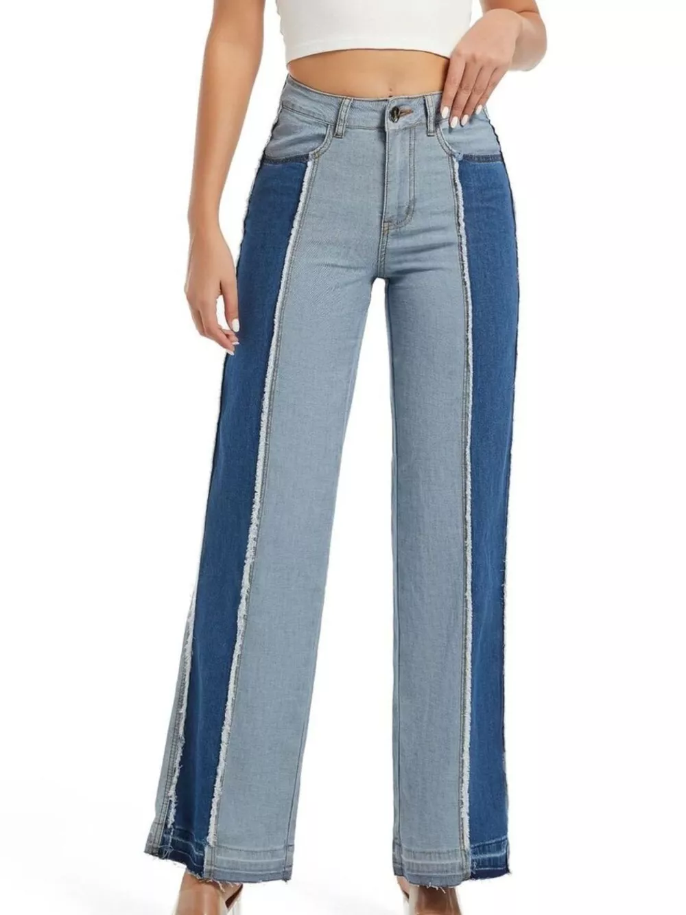High-Waisted Two Tone Jeans, image 3