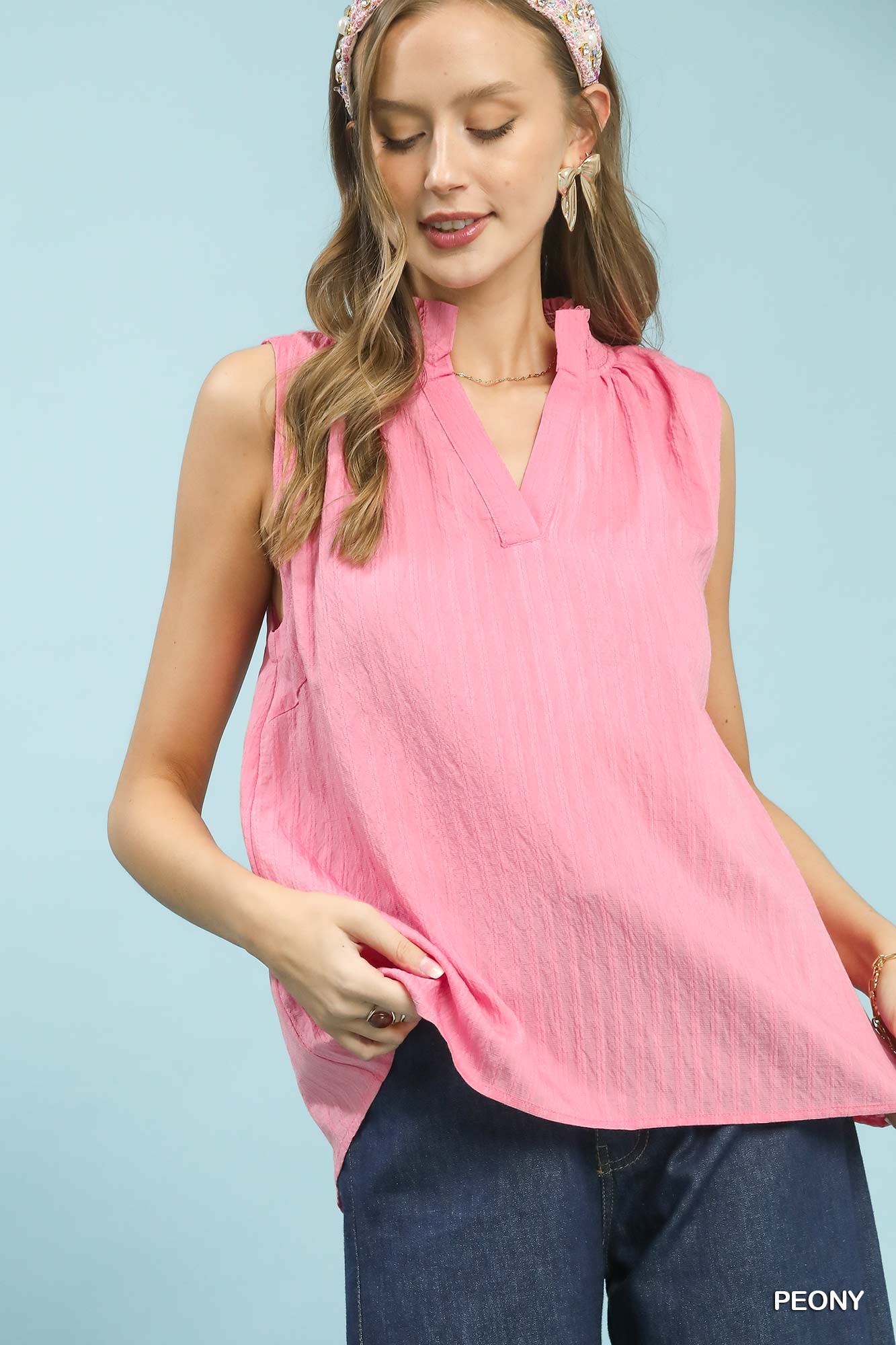 Sleeveless Textured Notch Neck Top