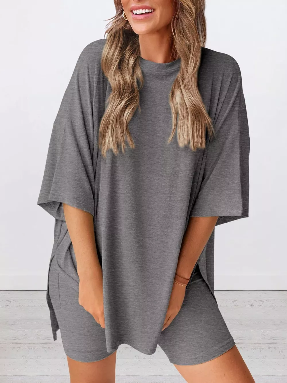 Full Size Relaxed Fit Round Neck Top and Shorts Two-Piece Set Plus Size, image 11