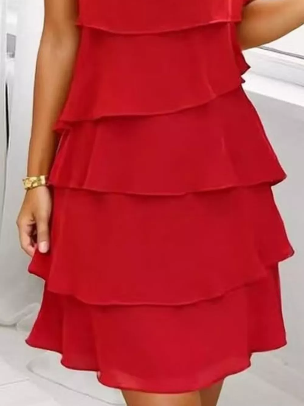 Full Size Ruffled Layered Petal Sleeve Dress Plus Size, image 9