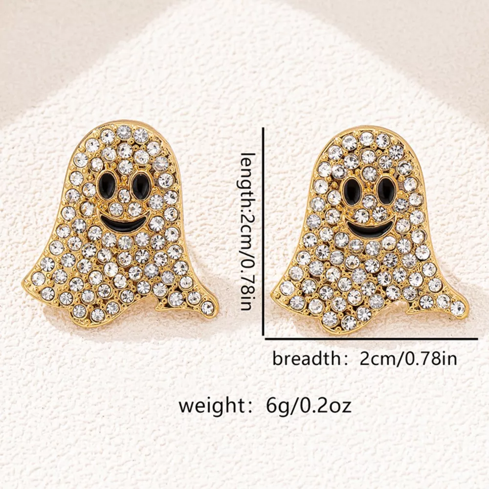 18K Gold-Plated Rhinestone Halloween Ghost Earrings, image 4
