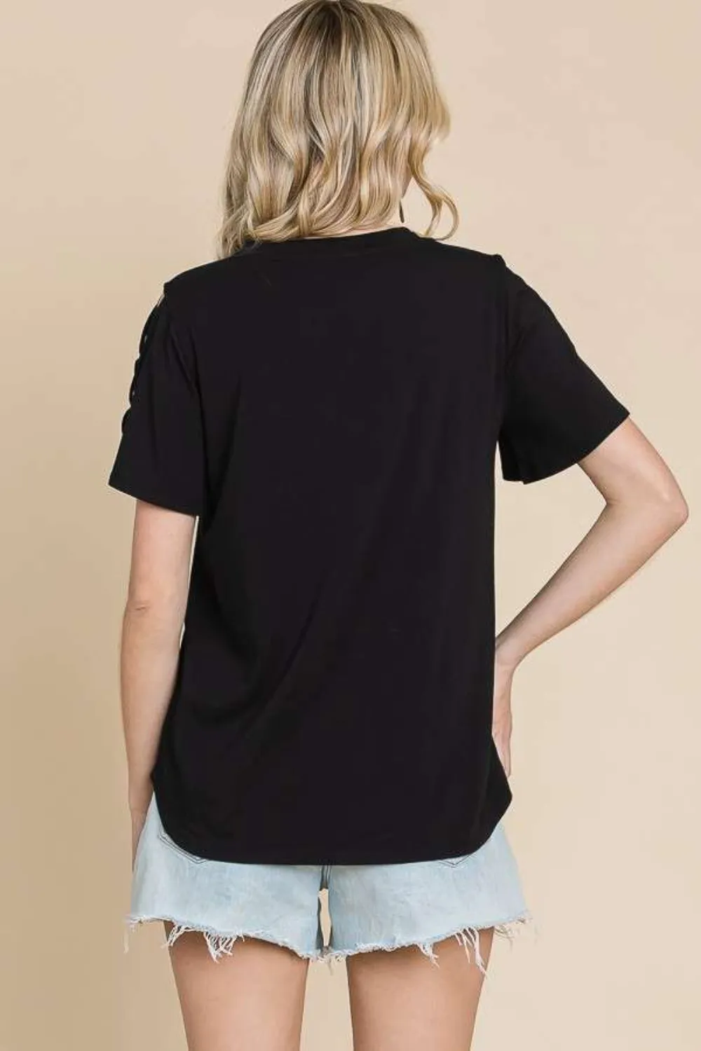 Round Neck Crisscross Short Sleeve T-Shirt, image 3