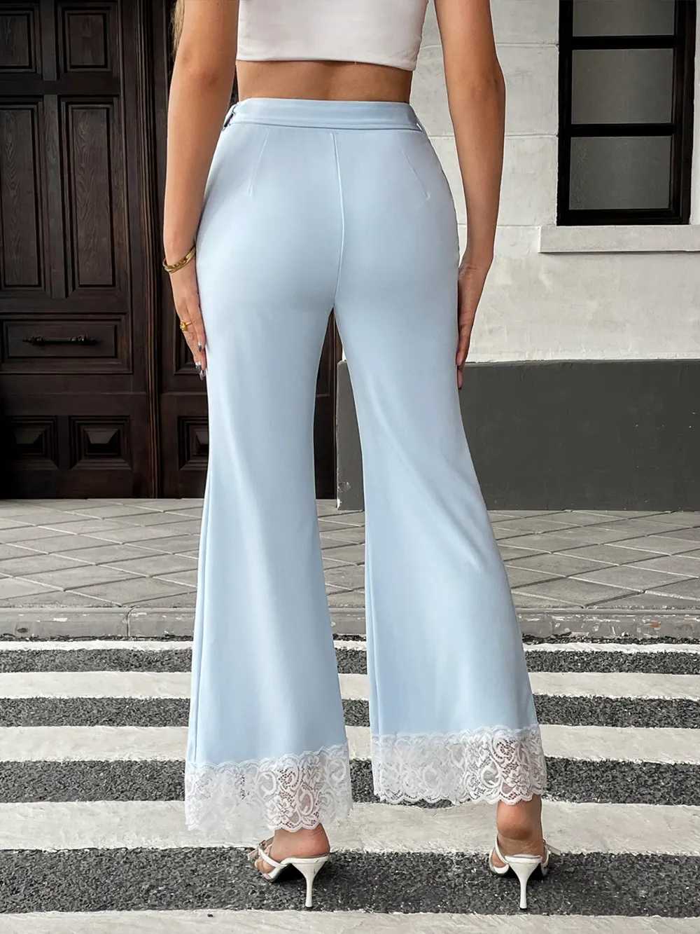 Lace Trim Flare Leg Pants, image 5