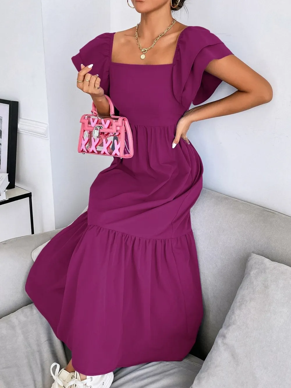 Tiered Square Neck Maxi Dress, image 10