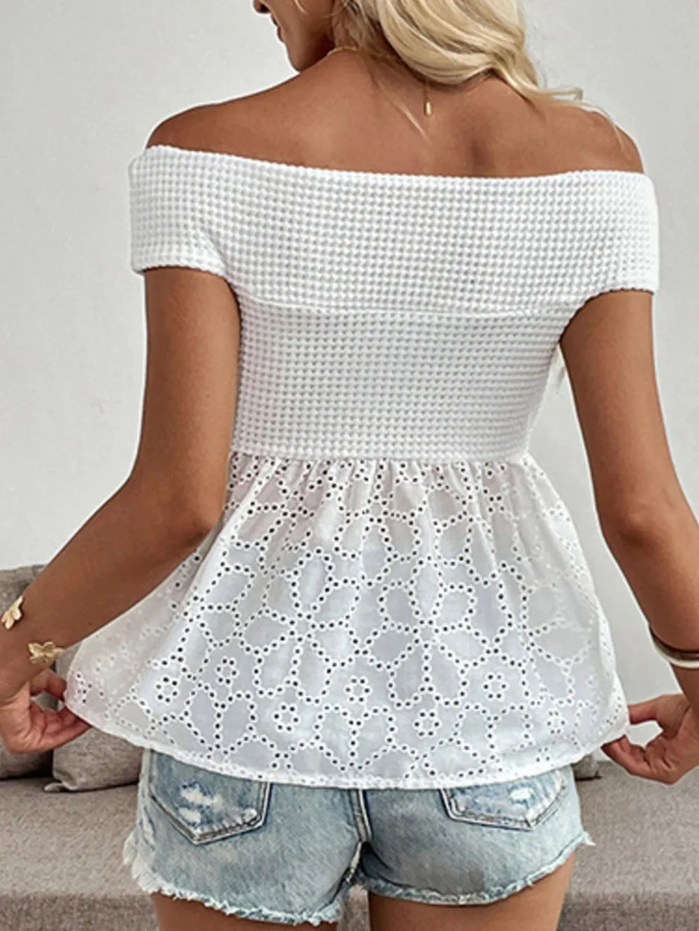 Eyelet Cutout Off-Shoulder Blouse, image 4