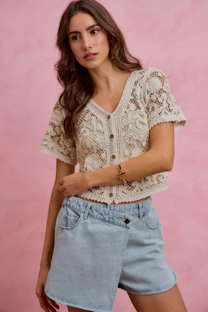 Washed Denim Wrap Skorts, image 8