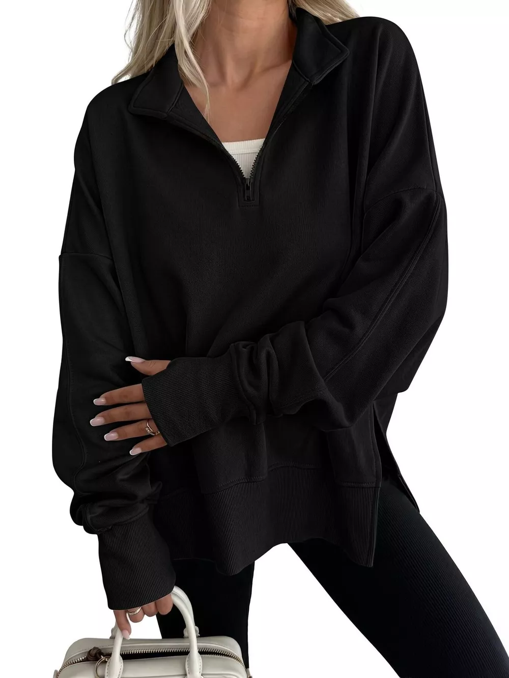 Quarter-Zip Dropped Shoulder Sweatshirt, image 7