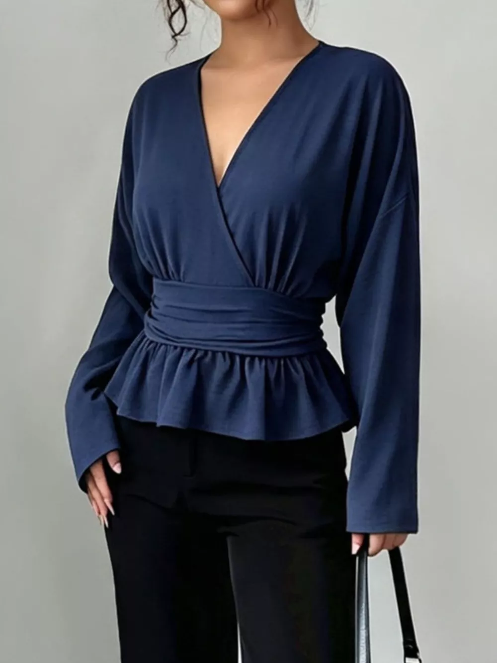 Surplice Long Sleeve Wrap Blouse, image 4