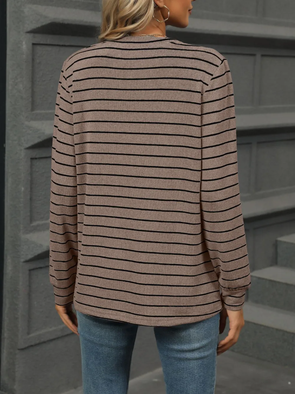Striped Henley T-Shirt with Button Detail, image 14