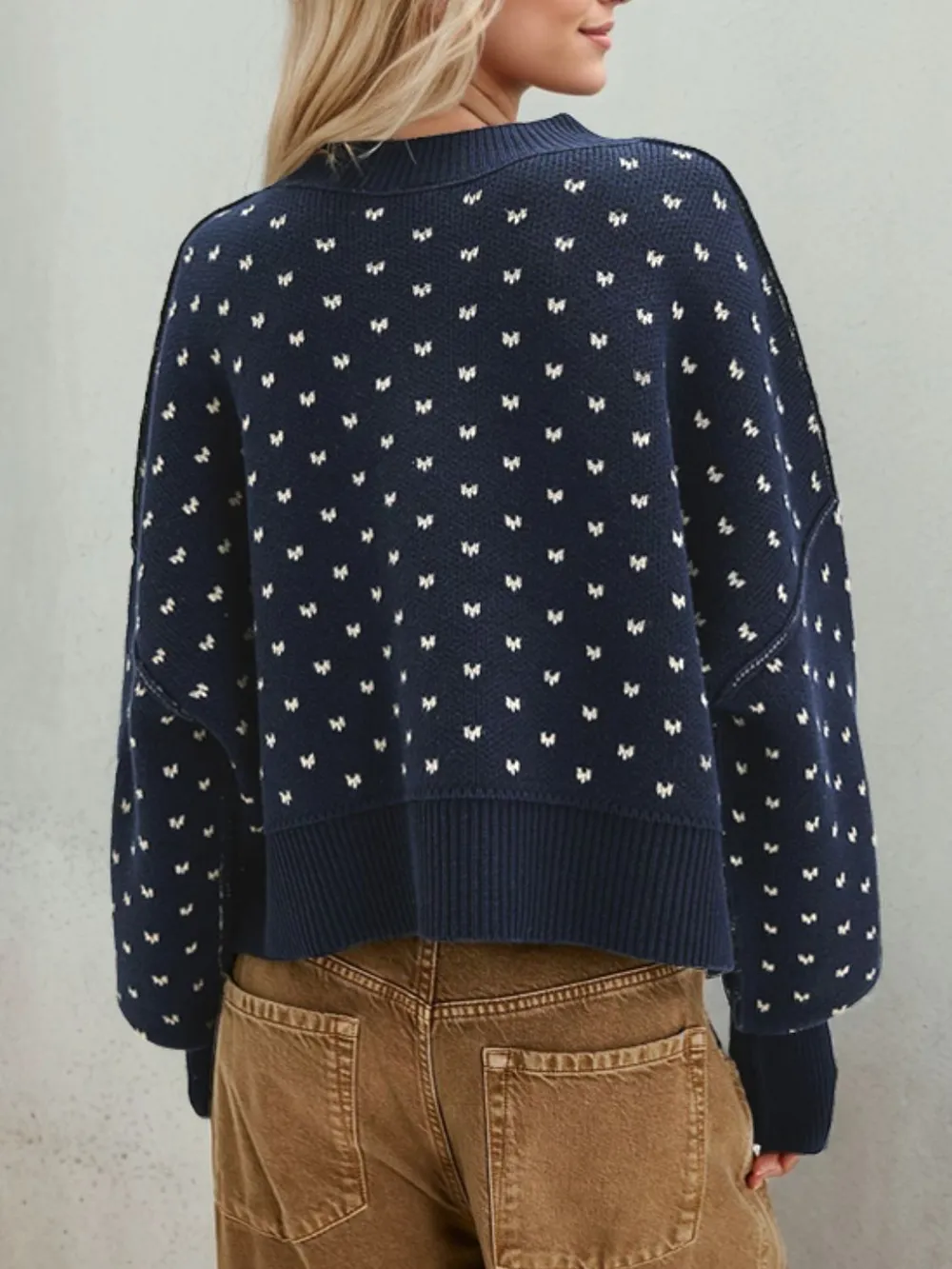 Slit Round Neck Long Sleeve Sweater, image 10