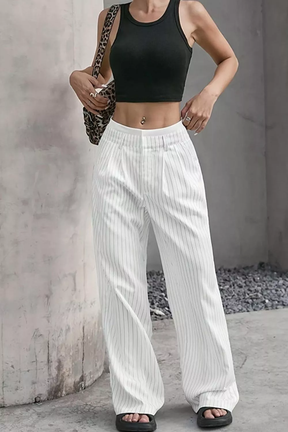 High-Waisted Pinstripe Wide-Leg Pants, image 10