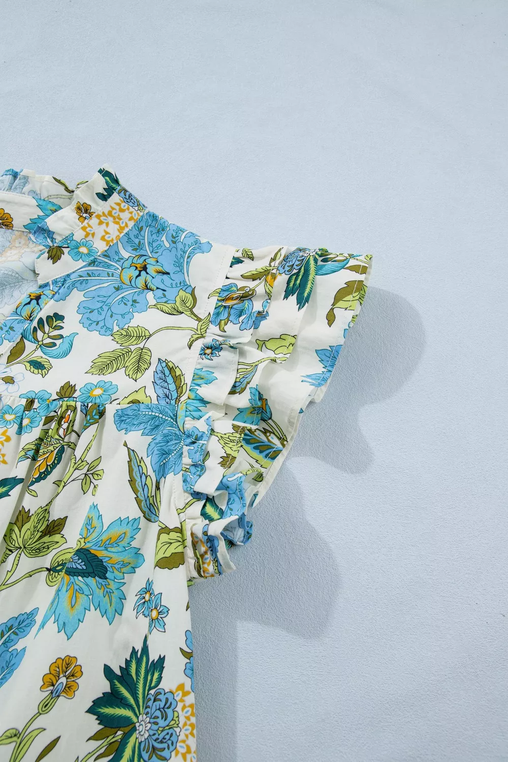 Floral Print V Neck Triple Ruffle Short Sleeve Shift Mini Dress, image 10