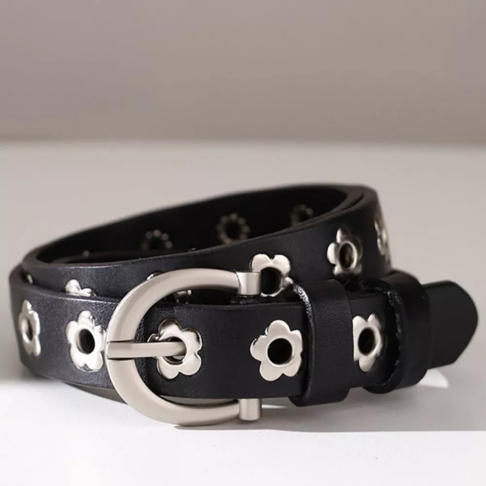 Flower Cutout Leather Belt