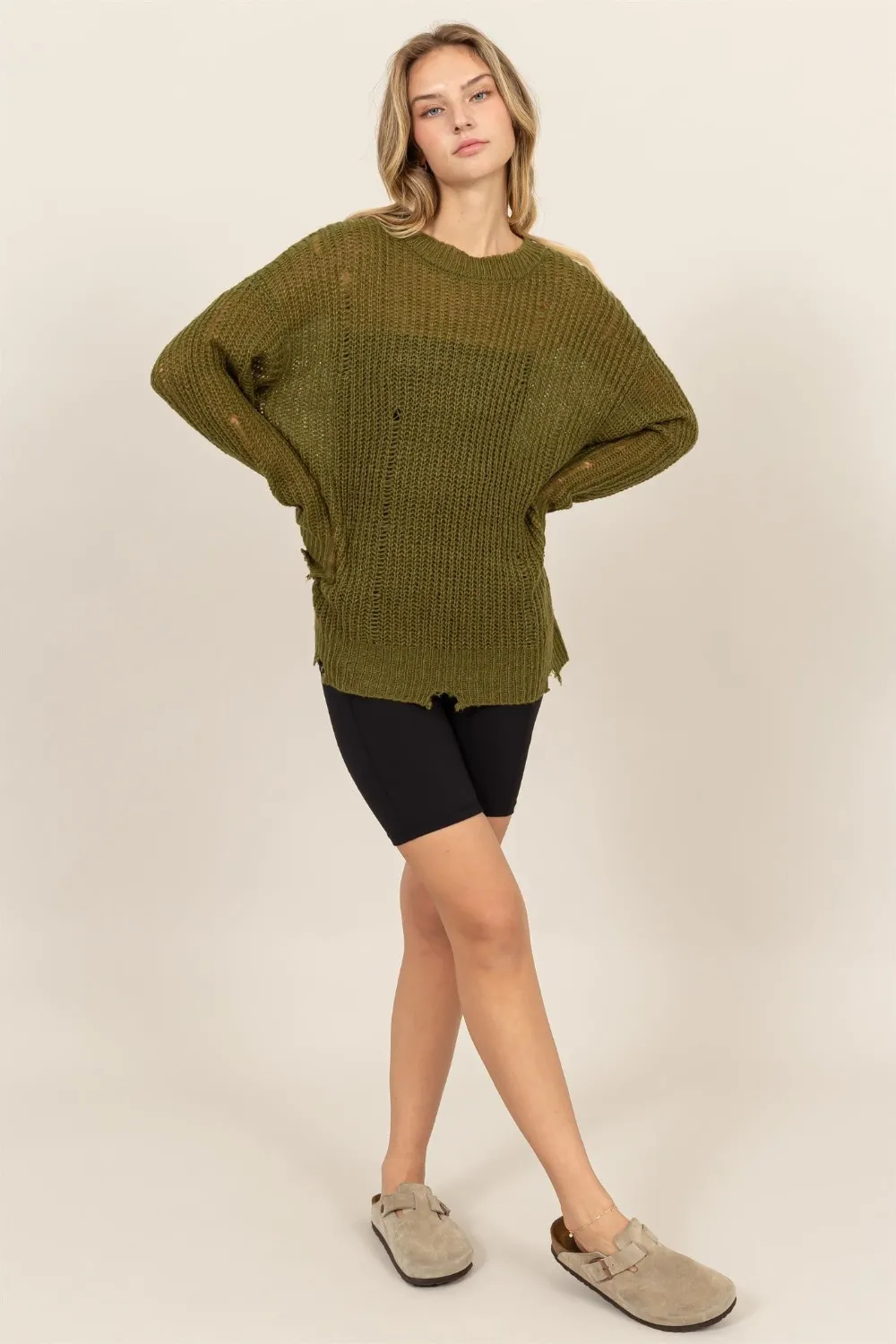 Distressed Long Sleeve Knit Top, image 4