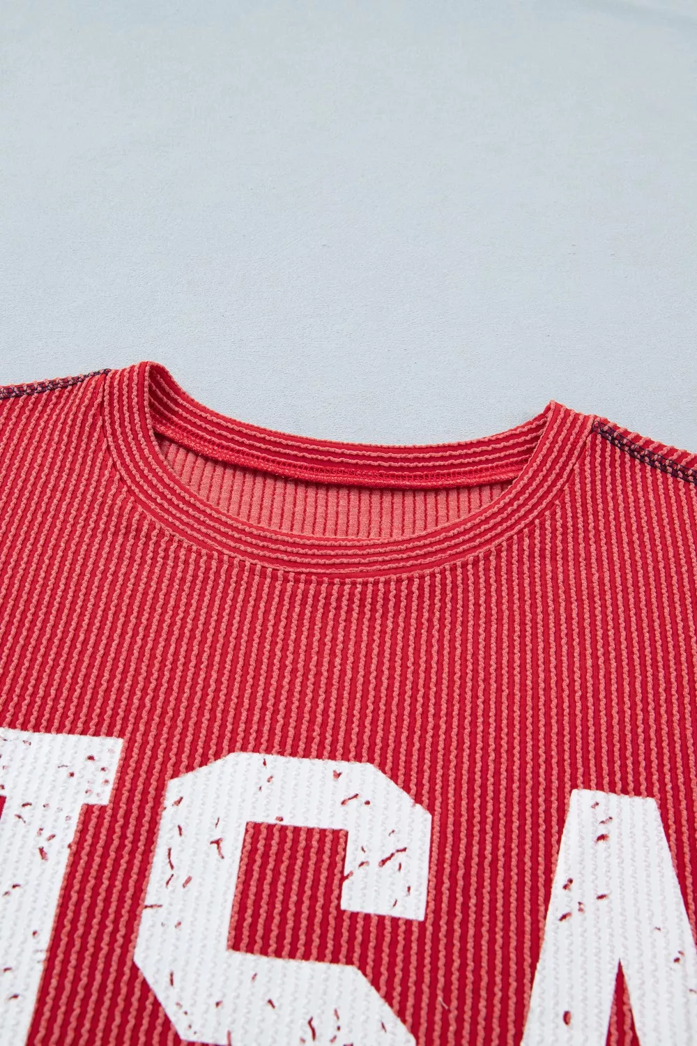Twisted Rib Vintage USA Letter Printed T Shirt, image 5