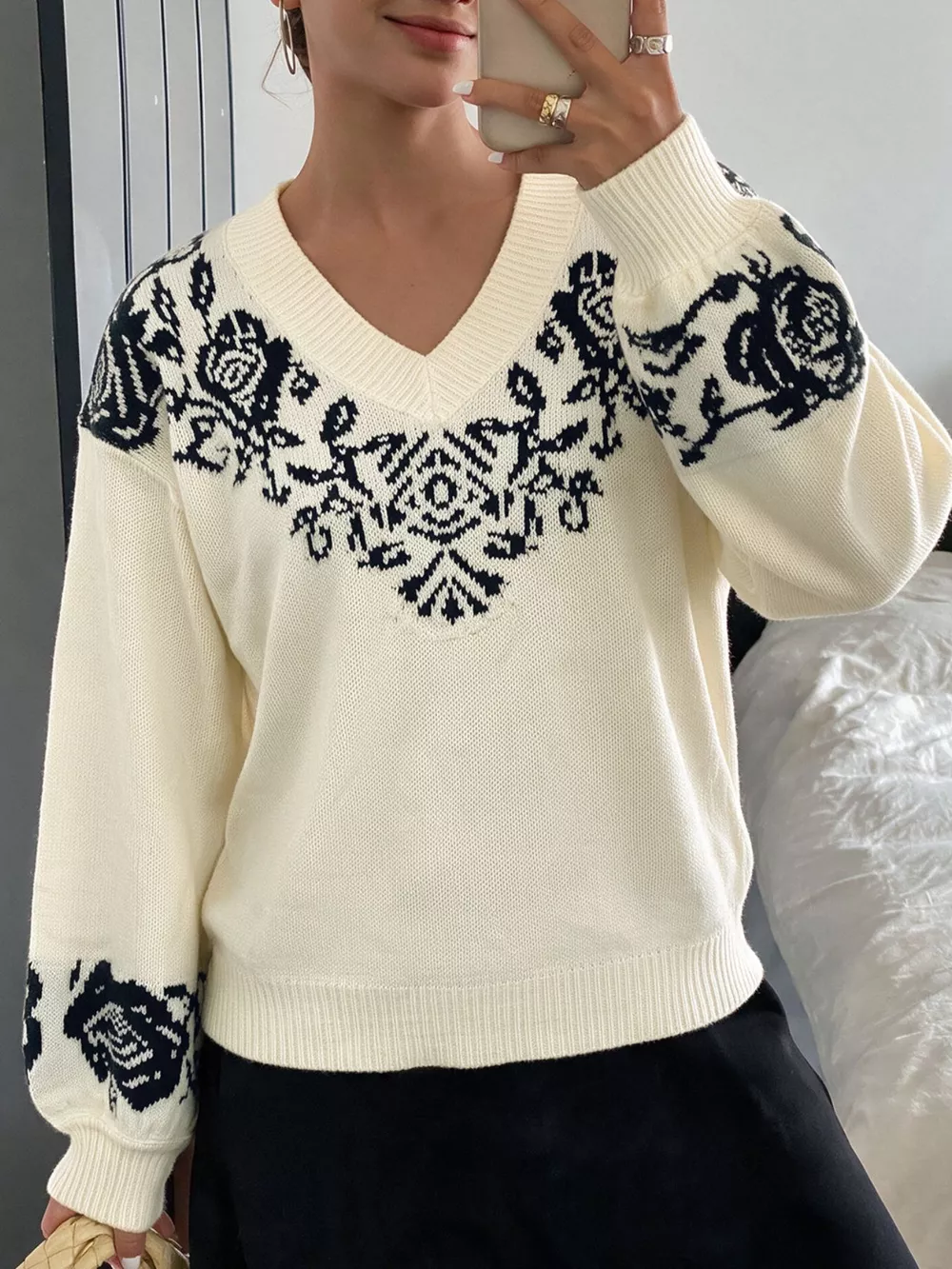 Floral Dropped Shoulder Sweater, image 3