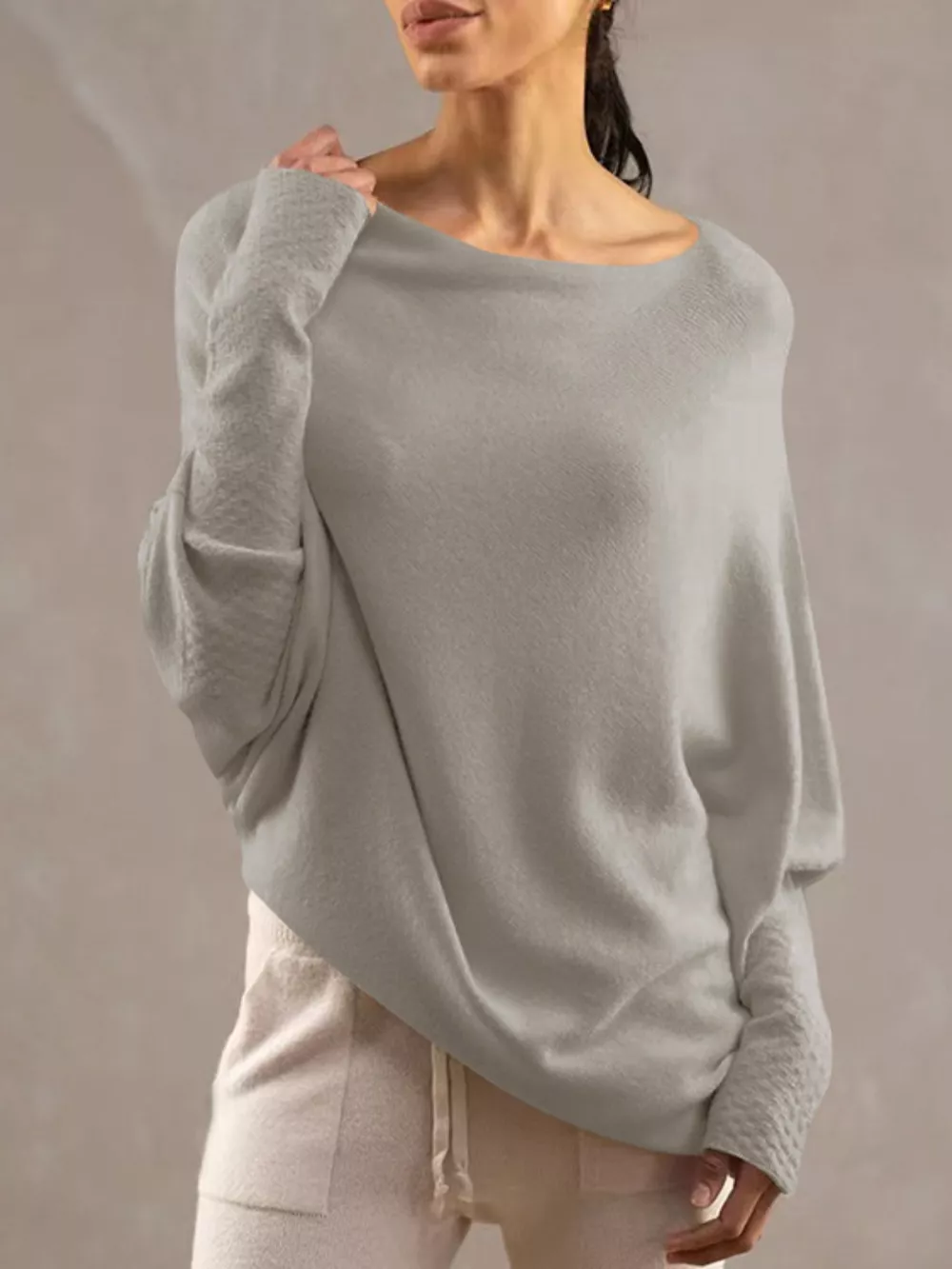 Full Size Boat Neck Batwing Sleeve Knit Top, image 17