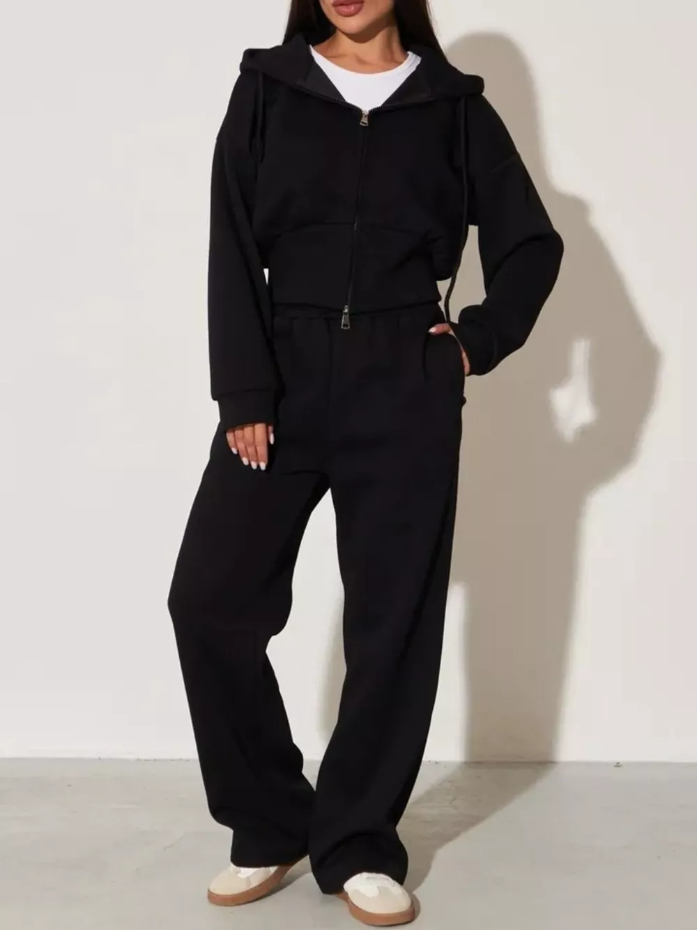 Zip-Up Hoodie and Wide-Leg Sweatpants Set, image 19