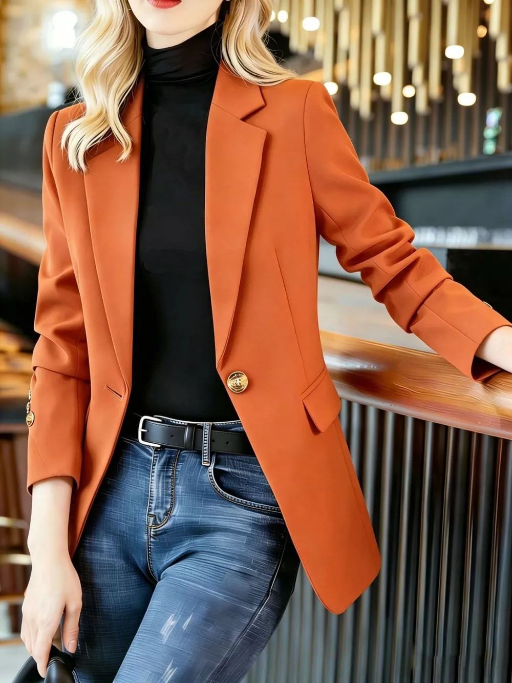 Full Size One Button Lapel Collar Blazer Plus Size, image 22