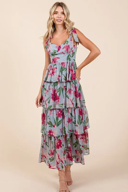 Layered Floral Sweetheart Neck Maxi Dress, image 3