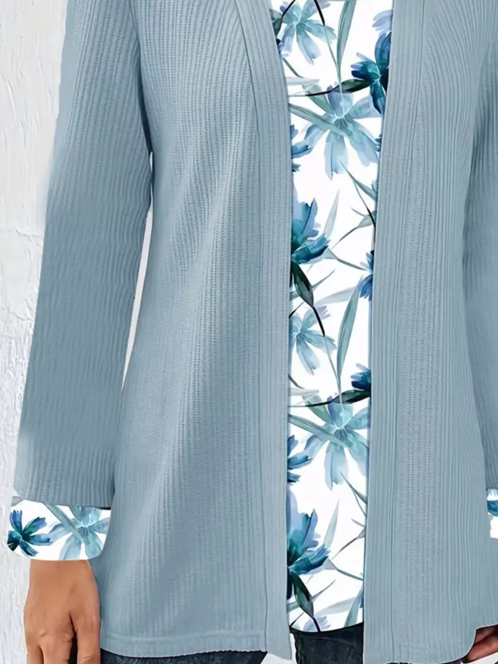 Floral Print Casual Fake Two Piece Top, image 8