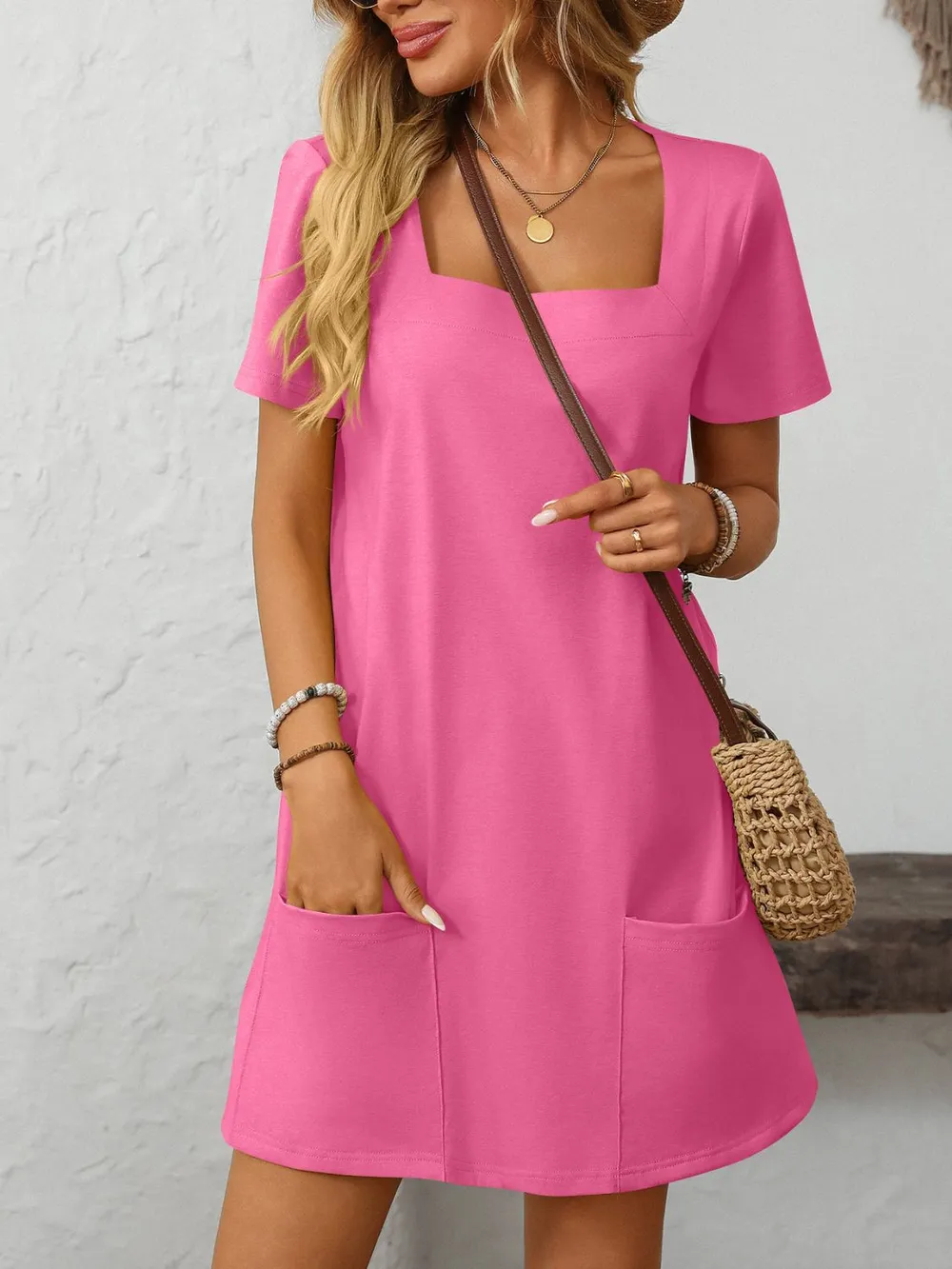 Square Neck Short Sleeve Mini Dress, image 12