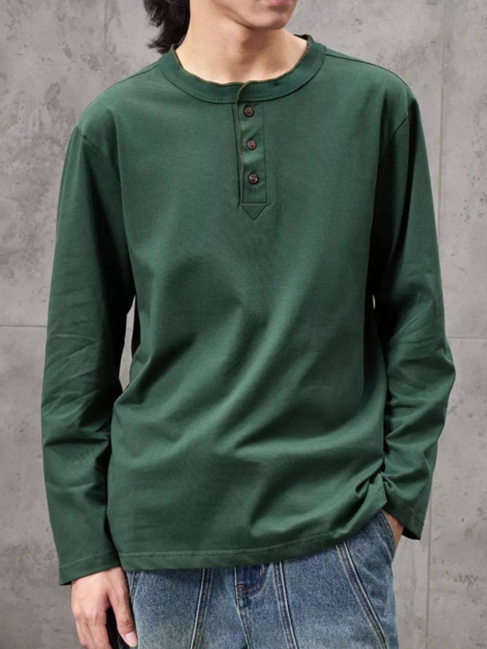 Men's Plus Size Casual Henley Long Sleeve T-Shirt, image 6