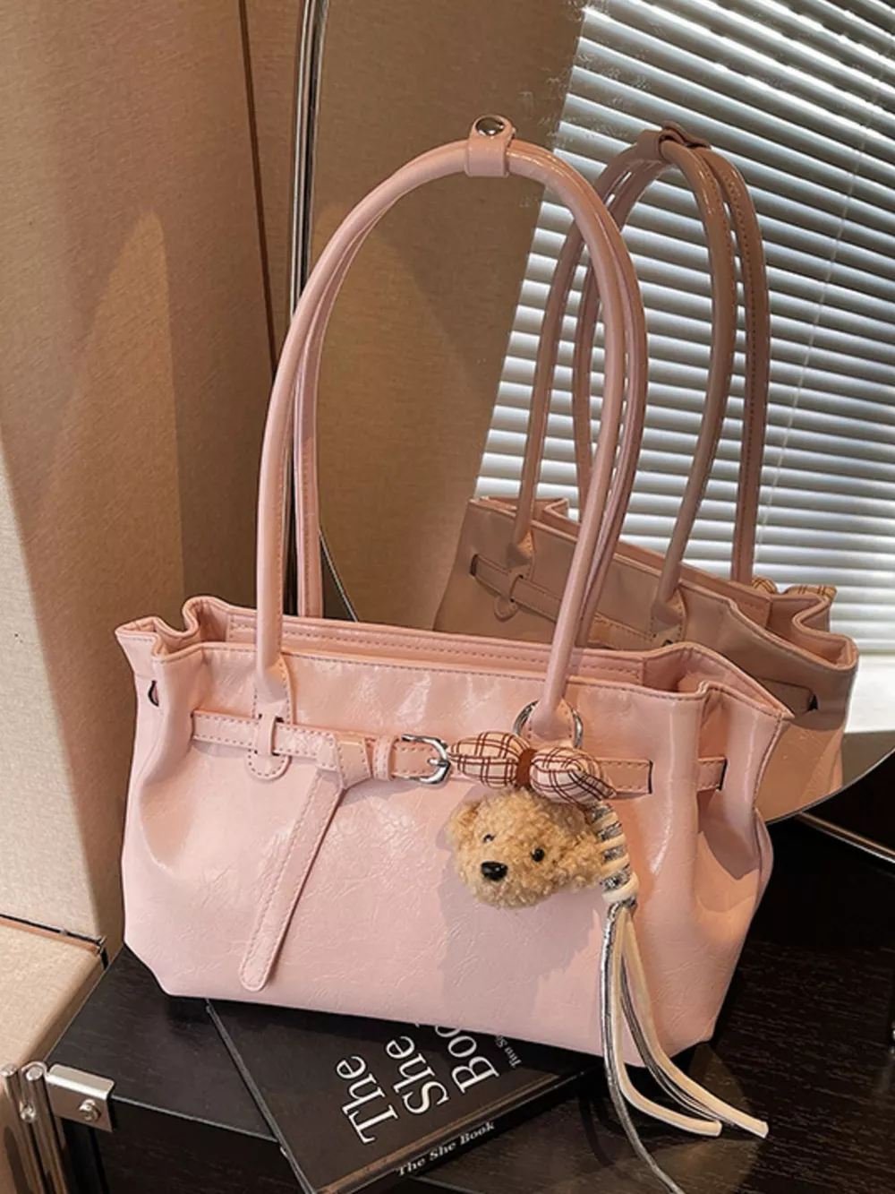 Leather Shoulder Bag with Dog Charm, image 3