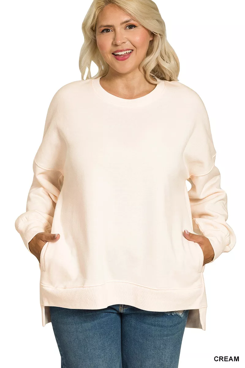 Full Size Fleece Hi-low Boyfriend Sweatshirts with Pockets Plus Size, image 3