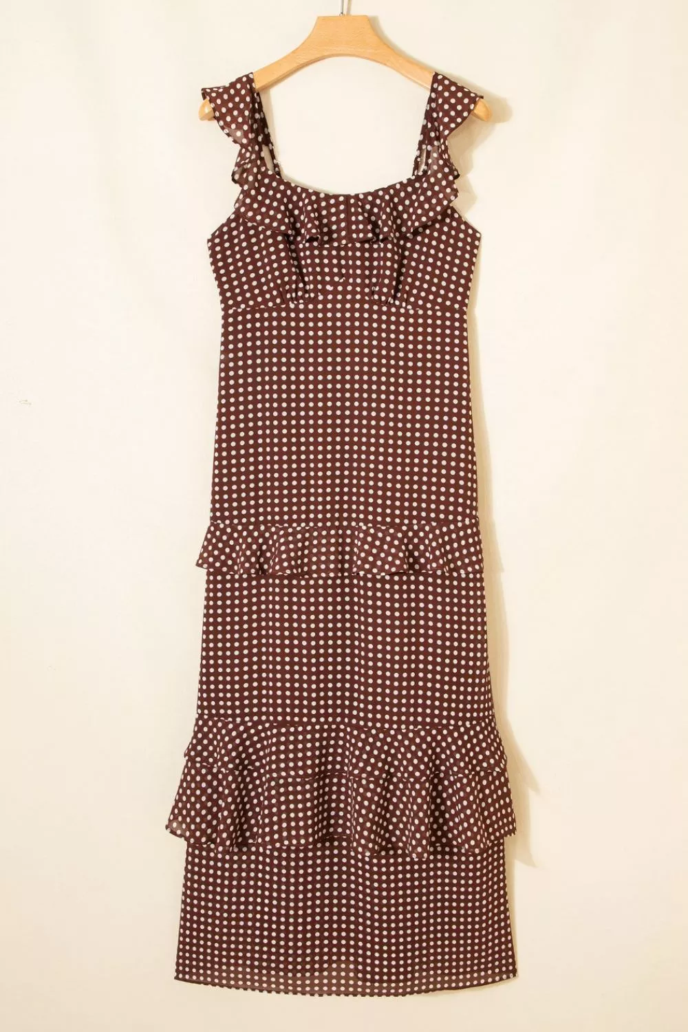 Polka Dot Print Backless Ruffled Tiered Maxi Dress, image 9