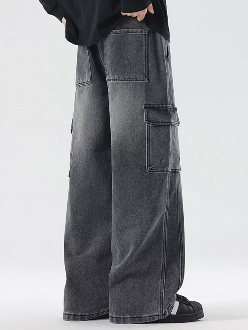 Men's Full Size Wash Wide Leg Cargo Jeans Plus Size, image 12