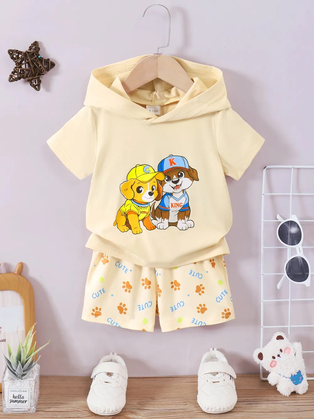 Children's Dog Short Sleeve Hoodie and Shorts Set