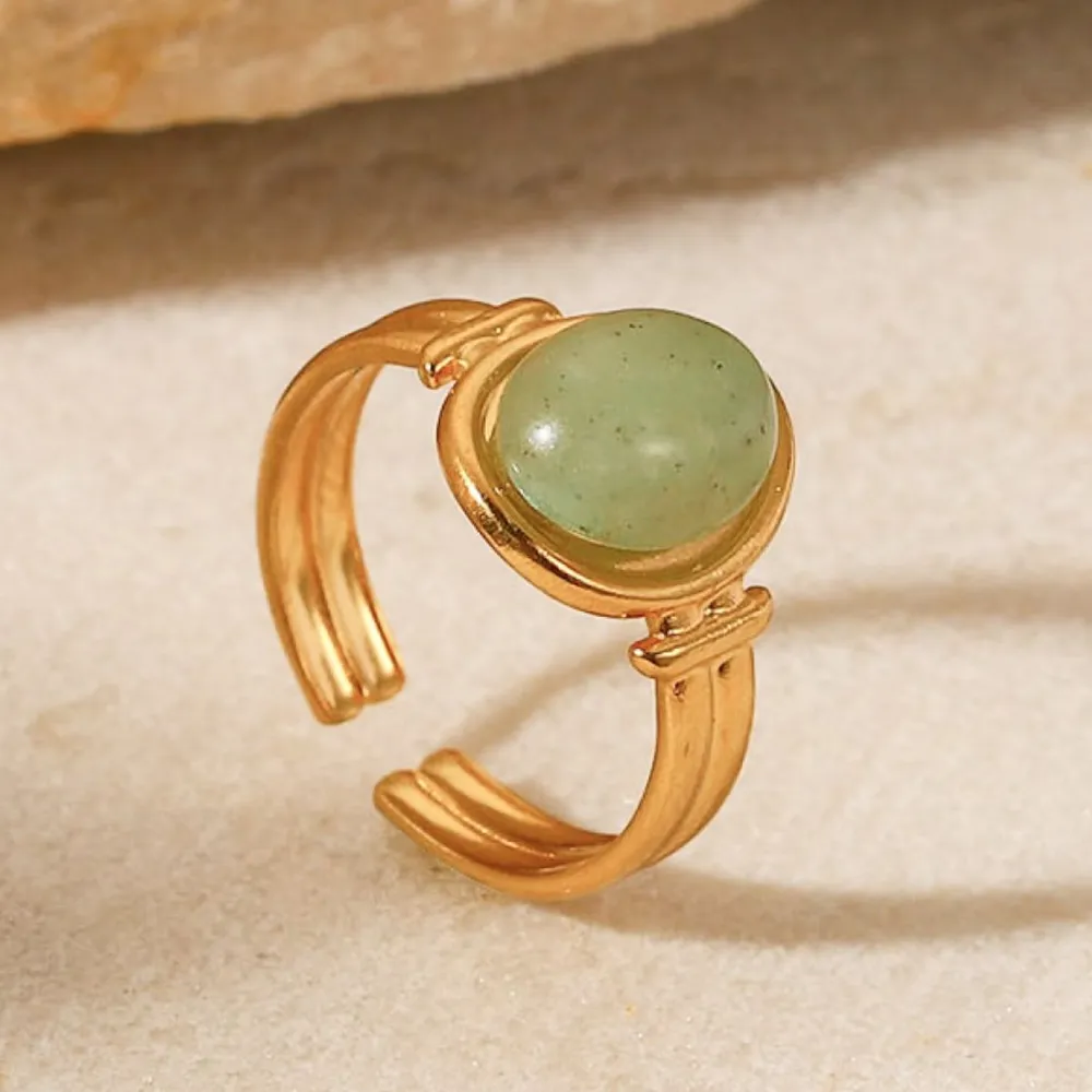 Vintage Natural Stone Gold Plated Adjustable Ring, image 13