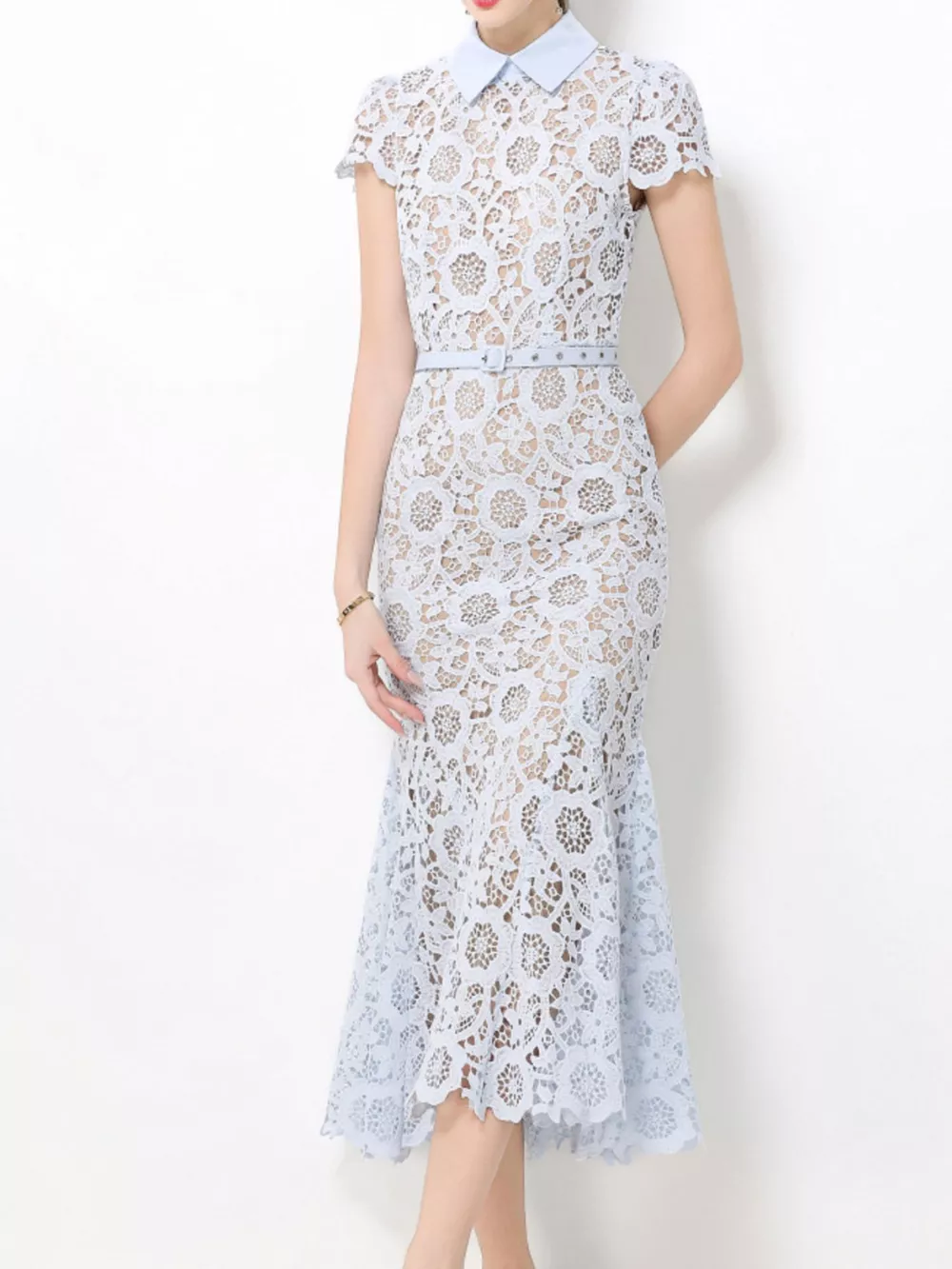 Lace Short Sleeve Midi Dress