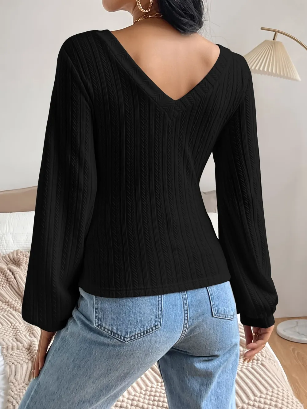 V-Neck Long Sleeve T-Shirt, image 11
